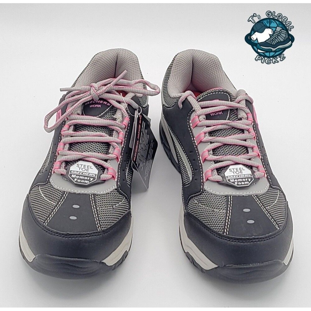 Skechers Work Biscoe Steel Toe Shoes Pink Gray Slip Resistant Womens size 10 - Picture 7 of 12